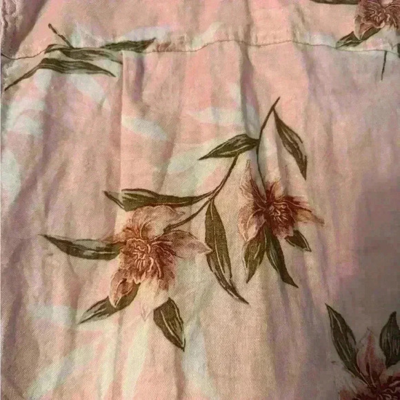 American Eagle Mens Shirt Pink Cotton Linen Short Sleeve Button Floral - Picture 4 of 5